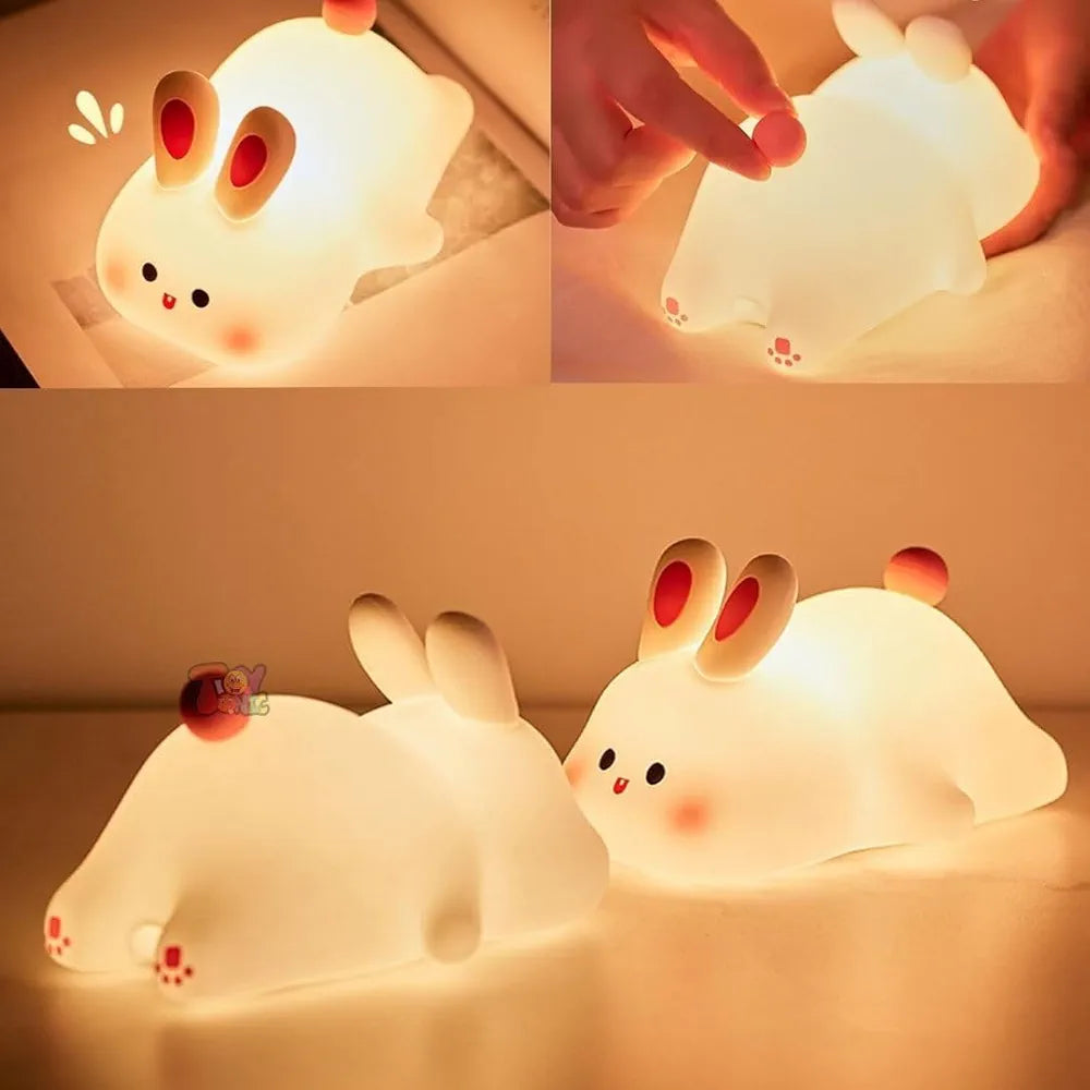 Big Face Rabbit Night Light for Kids – Cute Silicone Bunny Led Lamp | Rechargeable Touch Light for Bedroom, Nursery, Baby Room | Soft Color Changing Night Lamp Gift for Girls & Toddlers