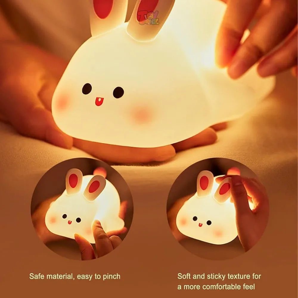 Big Face Rabbit Night Light for Kids – Cute Silicone Bunny Led Lamp | Rechargeable Touch Light for Bedroom, Nursery, Baby Room | Soft Color Changing Night Lamp Gift for Girls & Toddlers