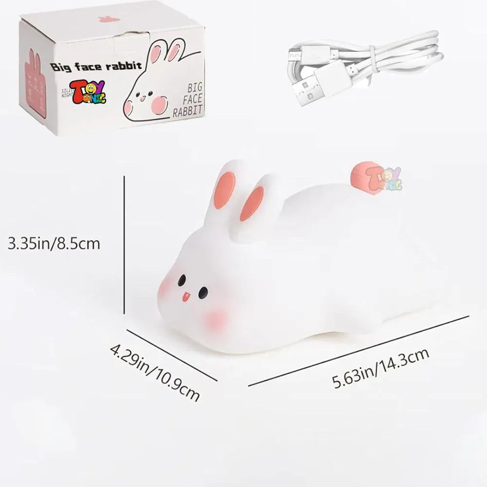 Big Face Rabbit Night Light for Kids – Cute Silicone Bunny Led Lamp | Rechargeable Touch Light for Bedroom, Nursery, Baby Room | Soft Color Changing Night Lamp Gift for Girls & Toddlers