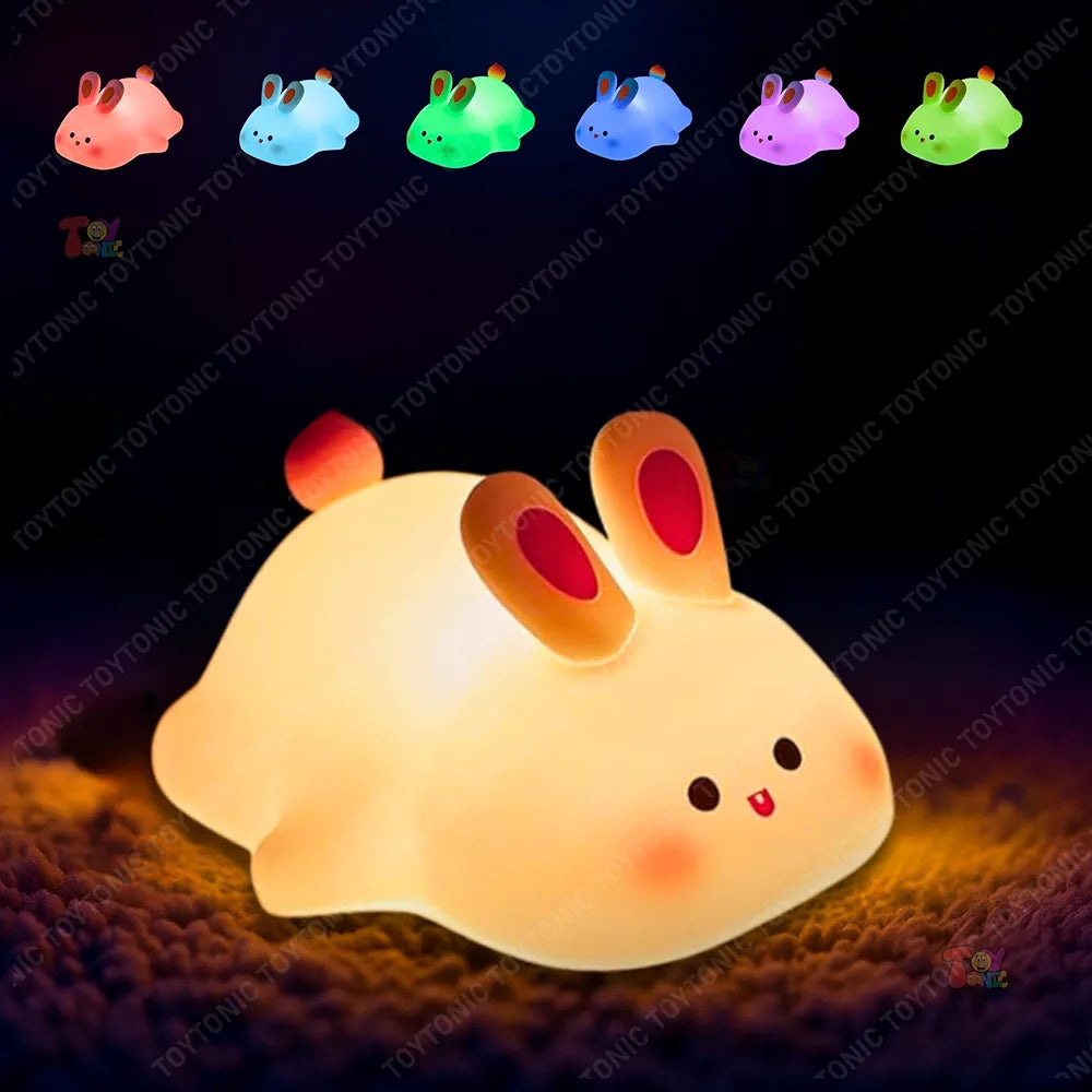 Big Face Rabbit Night Light for Kids – Cute Silicone Bunny Led Lamp | Rechargeable Touch Light for Bedroom, Nursery, Baby Room | Soft Color Changing Night Lamp Gift for Girls & Toddlers