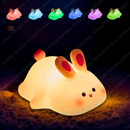 Big Face Rabbit Night Light for Kids – Cute Silicone Bunny Led Lamp | Rechargeable Touch Light for Bedroom, Nursery, Baby Room | Soft Color Changing Night Lamp Gift for Girls & Toddlers