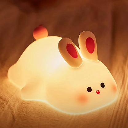 Big Face Rabbit Night Light for Kids – Cute Silicone Bunny Led Lamp | Rechargeable Touch Light for Bedroom, Nursery, Baby Room | Soft Color Changing Night Lamp Gift for Girls & Toddlers
