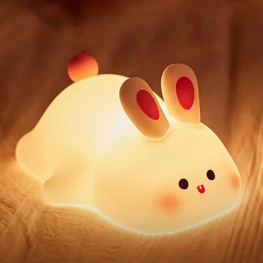 Big Face Rabbit Night Light for Kids – Cute Silicone Bunny Led Lamp | Rechargeable Touch Light for Bedroom, Nursery, Baby Room | Soft Color Changing Night Lamp Gift for Girls & Toddlers