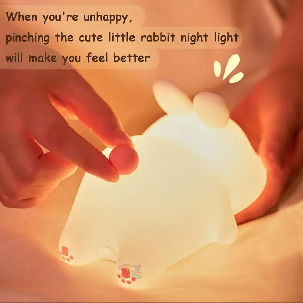 Big Face Rabbit Night Light for Kids – Cute Silicone Bunny Led Lamp | Rechargeable Touch Light for Bedroom, Nursery, Baby Room | Soft Color Changing Night Lamp Gift for Girls & Toddlers